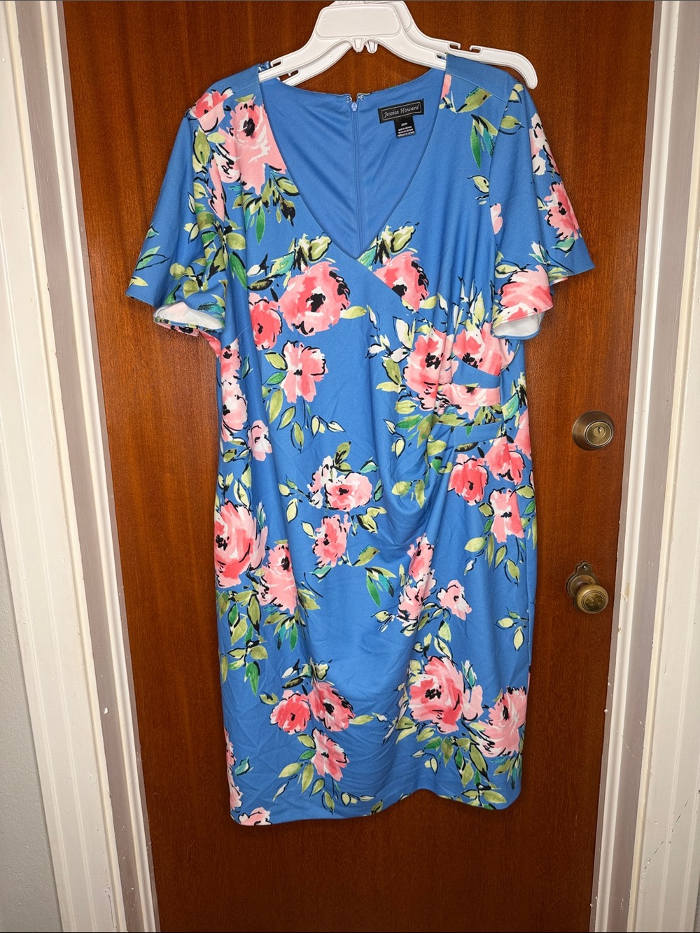 Jessica Howard Blue Midi Dress with Pink Floral Print